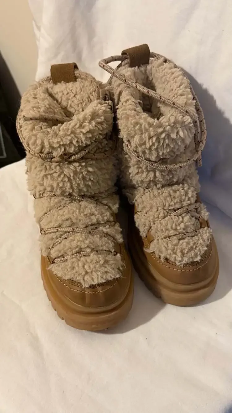 Zara Kids Faux Shearling Sherpa Ankle Boots in Tan/Beige (EU Size 32) US Sz1